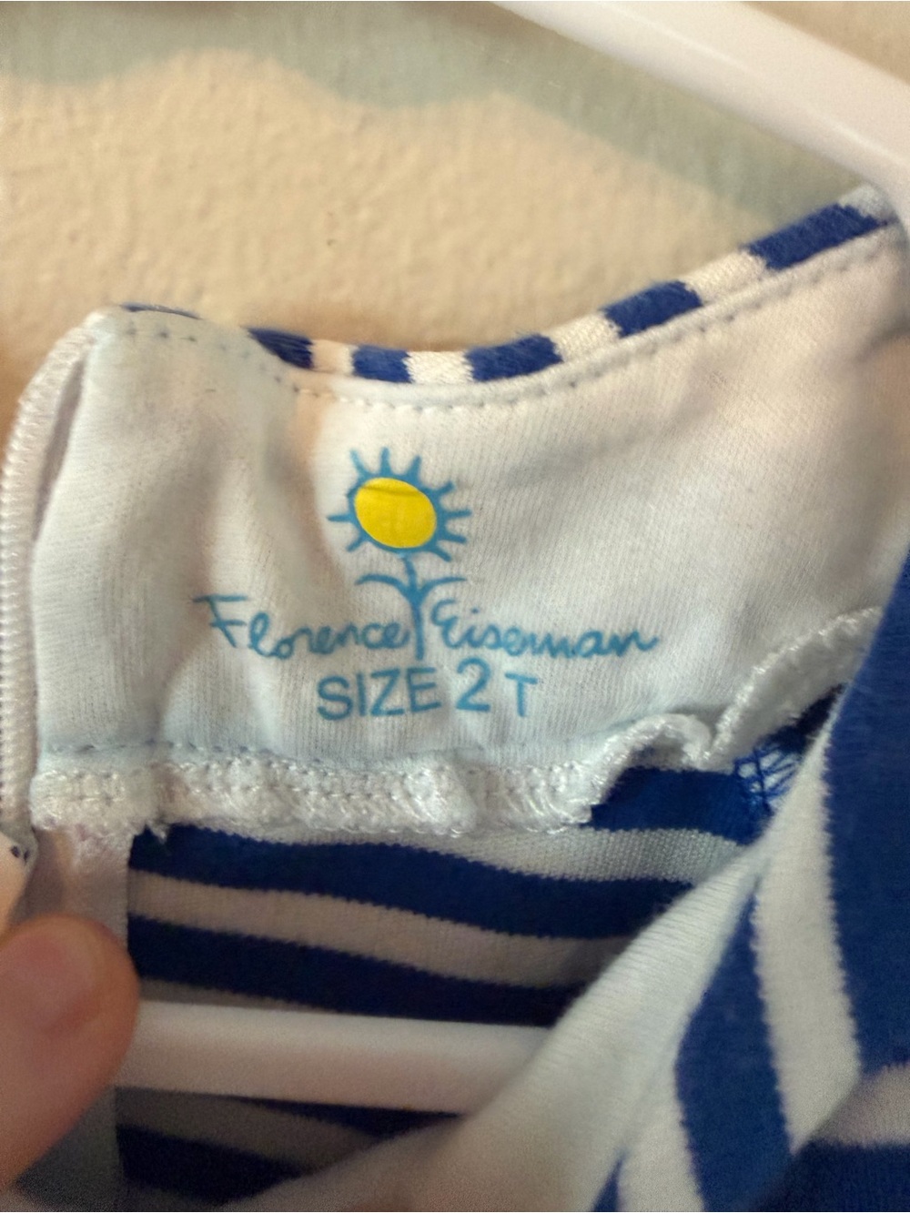 Florence Eiseman Blue & White Striped Kids Dress with Flowers - Picture 3 of 3